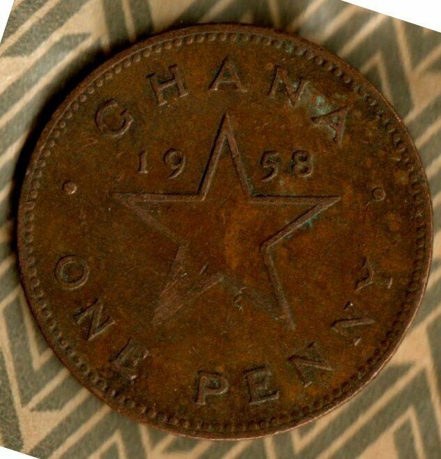 1958 Ghana Africa 1 Penny, Dr. Kwame Nkrumah Coin