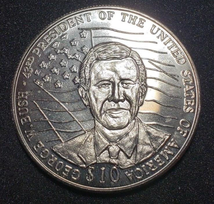 2001 George Bush Republic of Liberia 10 Dollars Coin