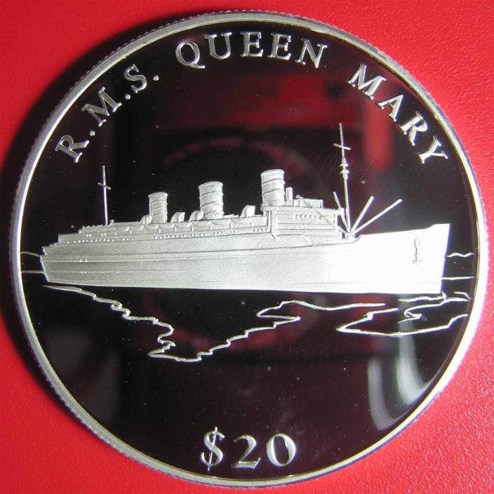 2000 LIBERIA $20 SILVER PROOF R.M.S. QUEEN MARY SHIP LEGENDS OF THE OCEANS w/COA