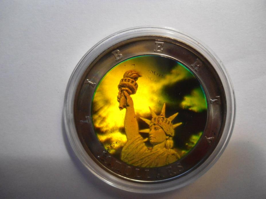 2000 LIBERIA $10 HOLOGRAPHIC 3-D VIEW STATUE OF LIBERTY HOLOGRAM-Certif. of Auth