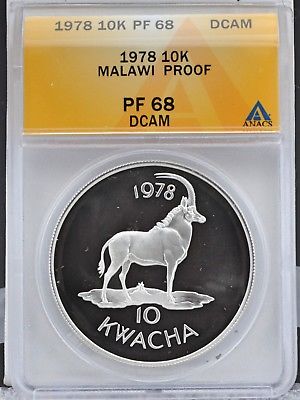 1978 Malawi 10 Kwacha Silver Proof Coin ANACS PF 68 DCAM
