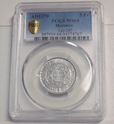 MOROCCO 5 FRANCS 1951 AH1370 5 FR PCGS MS64 MS 64 Moroccan Certified Coin