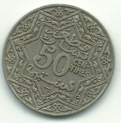 A VINTAGE HIGH GRADE 1921 MOROCCO 50 CENTIMES COIN-MAR088