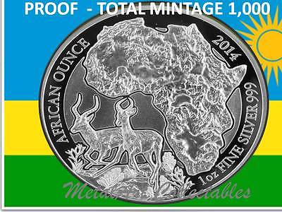 2014 RWANDA IMPALA  PROOF 1 OZ FINE SILVER - AFRICAN  OUNCE WILDLIFE SERIES RARE