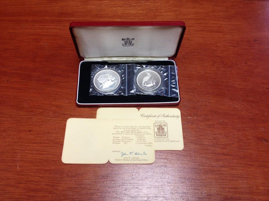 1976 Sudan 2-coin Hippopotamus & Shoebill PROOF silver coins *ONE OWNER *RARE