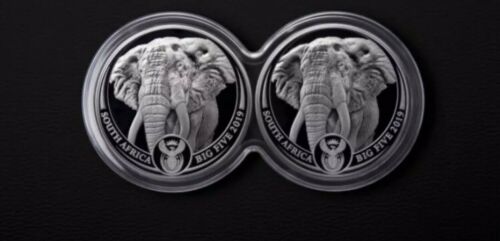 2019 1 OZ SOUTH AFRICA BIG FIVE ELEPHANT .999 SILVER PROOF 2 COIN SET