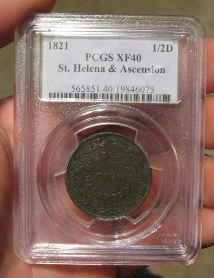 St. Helena & Ascension - 1821 Copper 1/2 Penny (PCGS XF 40)