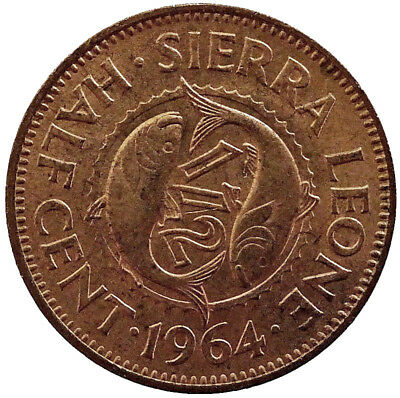 1964 Sierra Leone Half 1/2 Cent Uncirculated Actual Photos Shown Lot #R163