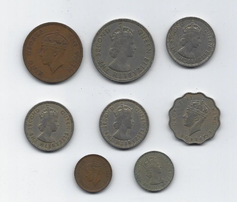 8 SEYCHELLES COINS 1944-60, KGVI & QE2 RUPEES & CENTS FREE USA SHIPPING