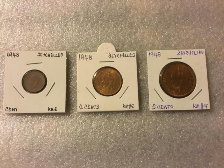 SEYCHELLES 1948:1,2,5 Cents (3 Coins)KM5,KM6,KM7