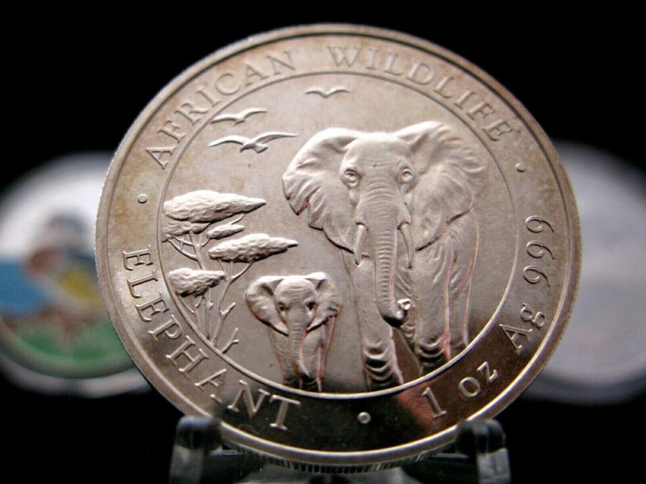 2015 SOMALI WILDLIFE AFRICAN ELEPHANT & BABY 1 oz SILVER *BU* ~Minted in Germany