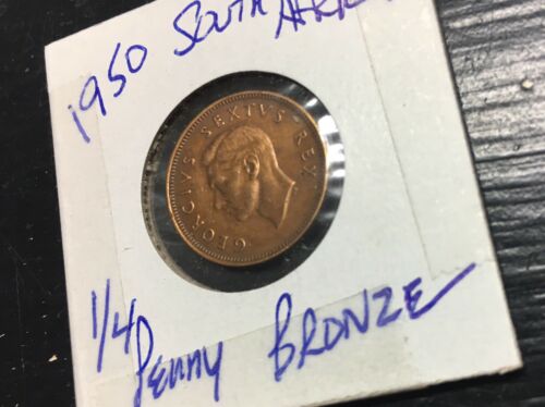 1950 South Africa 1/4 Penny COIN Bronze Circulated VG FS