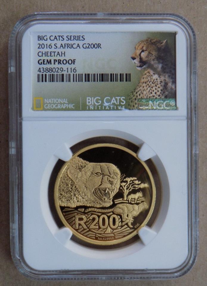 2016 SOUTH AFRICA R200 RAND CHEETAH 1 OZ GOLD COIN NGC GEM PROOF BIG CATS SERIES