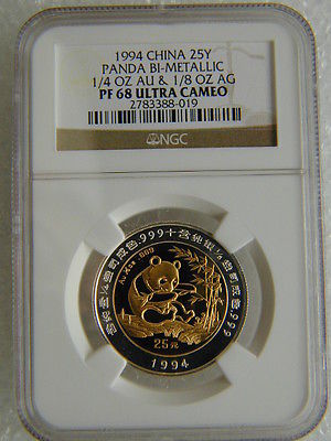 1994 China Gold/Silver Bi_Metallic Proof 25 Yuan PROOF NGC PF68 Ultra Cameo