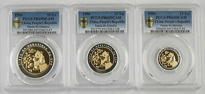 China 1996 Bi-metallic 3pc 1/2 1/4 & 1/10 Oz Gold Panda Proof Set PCGS PR69 PF69