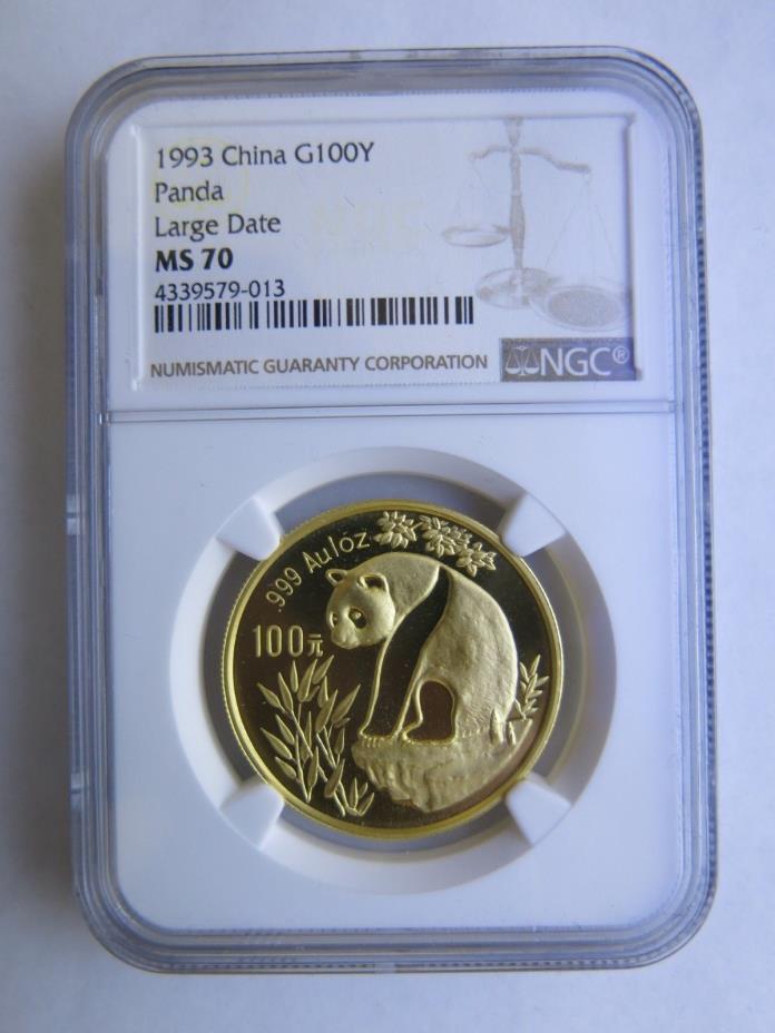 1993 1oz China gold panda NGC MS70 Large Date 100 Yuan Chinese Coin