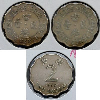 HONG KONG - 2 X 20 CENTS 1975-79  - Km #36 - 1 X 2 DOLLARS 1993 - Km #64