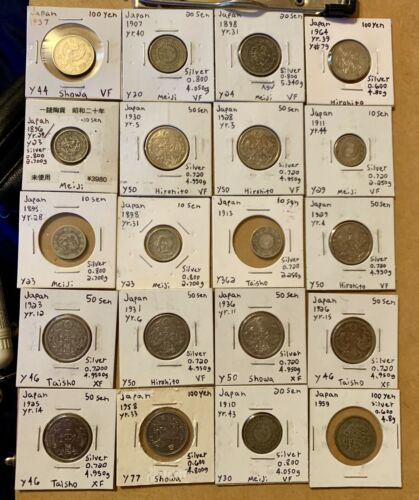 Silver Japanese Coin Lot. 26 Coins. Meiji Era-present