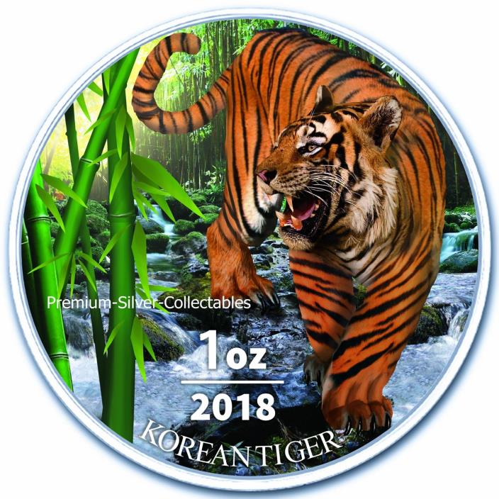 2018 South Korean Tiger, Siberian Tiger - 1 Ounce Pure Silver and Colorized!!!