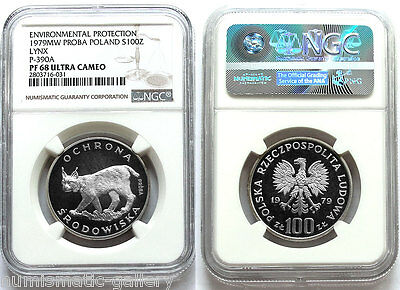 POLAND 100 ZLOTYCH 1979 NGC PF68 UCAM PROBA = LYNX - ENVIRONMENTAL PROTECTION =