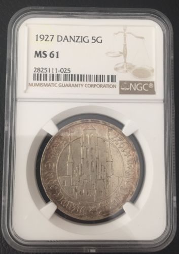 Danzig 1927 5 Gulden NGC MS 61 Silver Coin Poland Germany Uncirculated