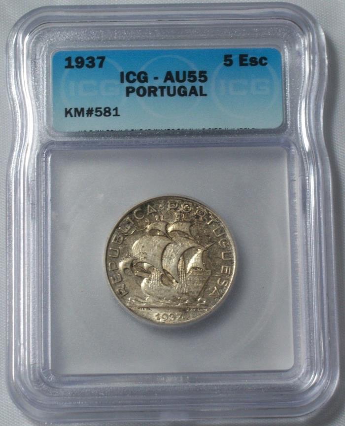 1937 Portugal 5$00 Escudos Silver ICG AU55 KM# 281 Scarce
