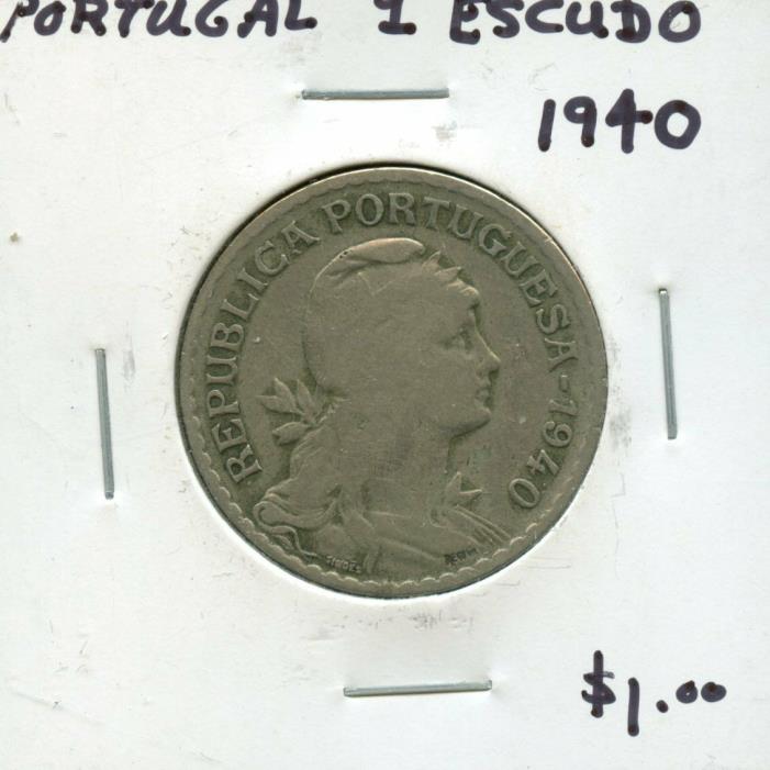 1940 PORTUGAL 1 ESCUDO COIN FA368