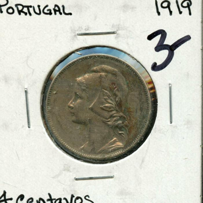 1919 PORTUGAL 4 CENTAVOS COIN FA322