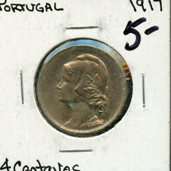 1917 PORTUGAL 4 CENTAVOS COIN FA321