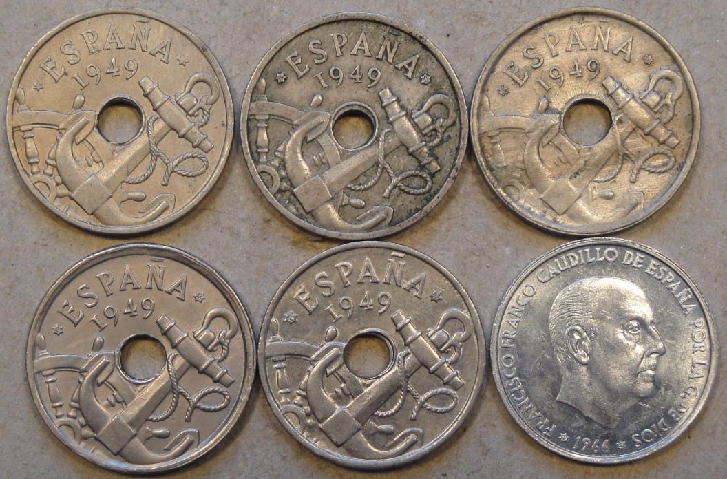 Spain 6-50C 1949(51),49(52),49(54),49(56),49(62),+66(69) better grades as pictur