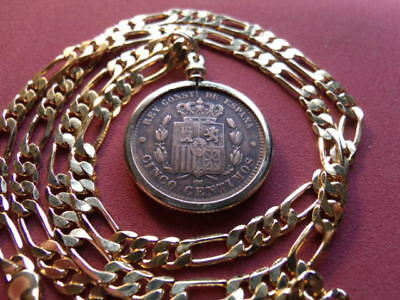 XF+ 1879 Spanish Bronze Centimos Coin Pendant w 22