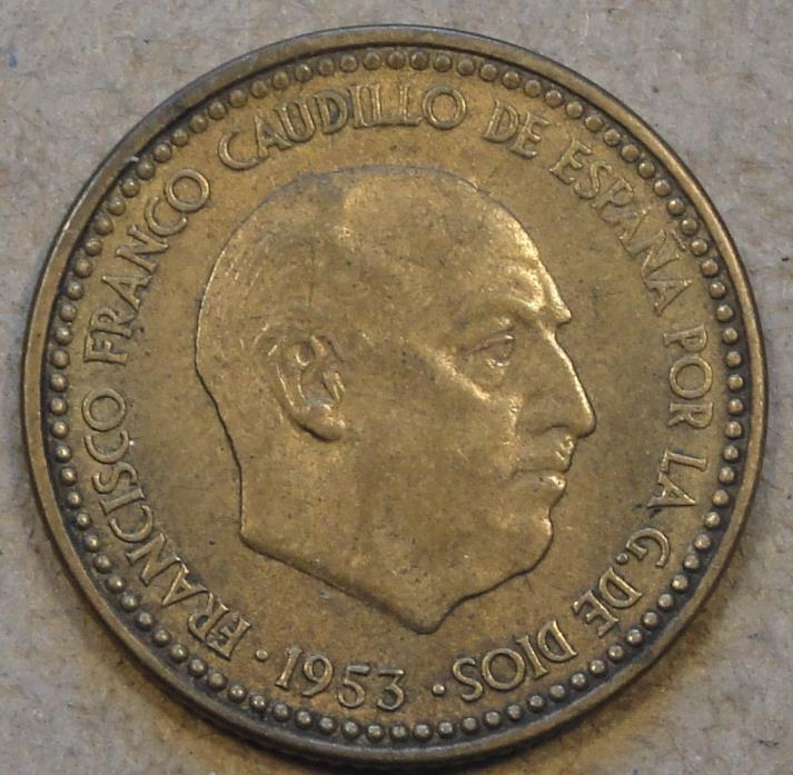 Spain 1953(54) Peseta Better Circulated Grade as Pictured