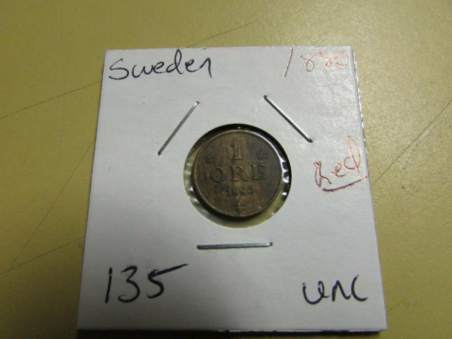 1880 Sweden  1 ore UNC Red Brown Semi Key