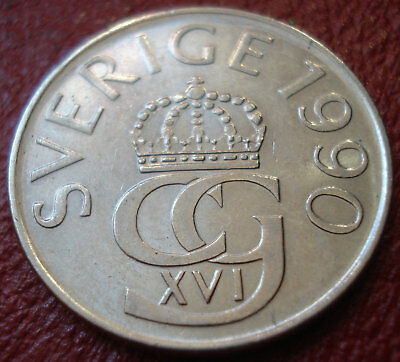 1990-D SWEDEN 5 KRONOR IN AU CONDITION