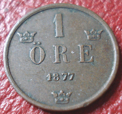 1877 SWEDEN 1 ORE IN VF-EF CONDITION (KM 734)
