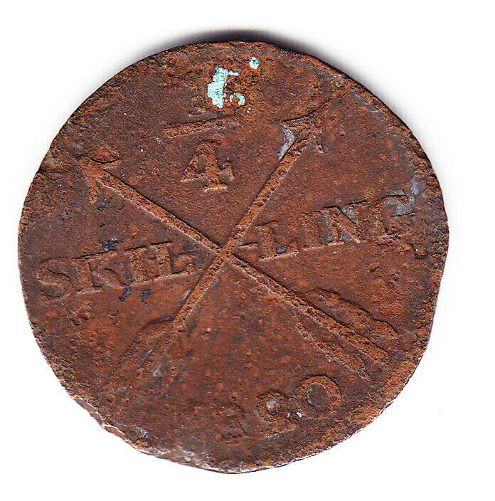 1820 Sweden 1/4 Skilling Coin