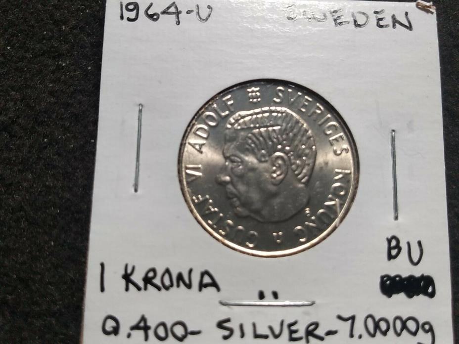 1964 Sweden 1 krona silver coin BU