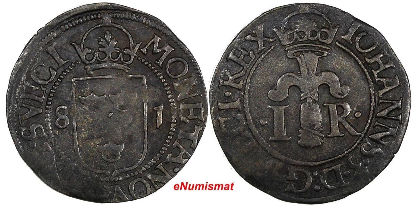 SWEDEN Johan III Silver 1581 1/2 ORE 20 mm Vasa arms SCARCE SM#90 MB# 165