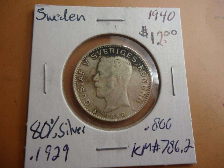 1940 Sweden 1 krona Silver Coin # 2679