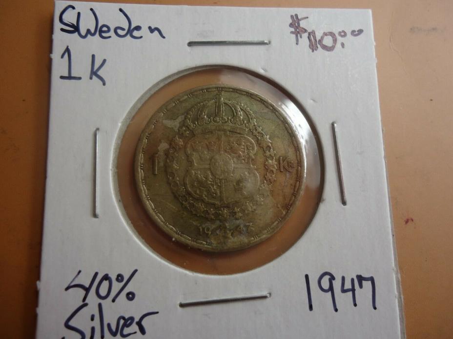 1947 Sweden 1 Krona Silver Coin # 2678