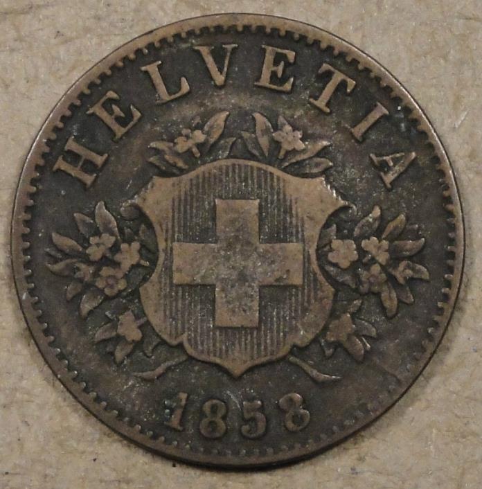 Switzerland 1858 B 20 Rappen Mid Grade Circulated Coin