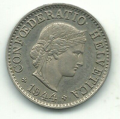 VINTAGE HIGH GRADE AU + 1944 B  SWITZERLAND 5 RAPPEN COIN-MAR087