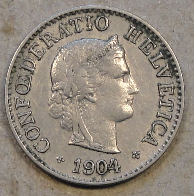 Switzerland 1904-B Five Rappen Mid-Better Grade Coin as Pictured