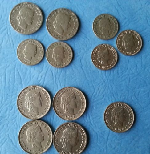 Switzerland Coins 1903 37 39  1927 1944 1951 and 1959 B Rare Lot of 12 Rappen