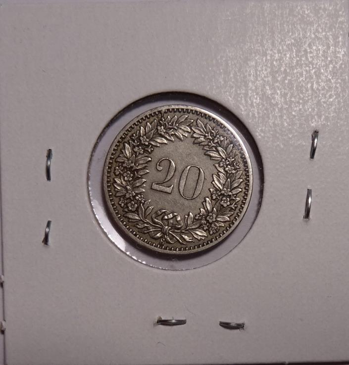 1885 SWITZERLAND 20 RAPPEN COIN