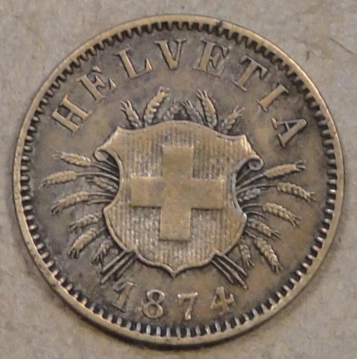 Switzerland 1874 Five Rappen Mid Grade as Pictured