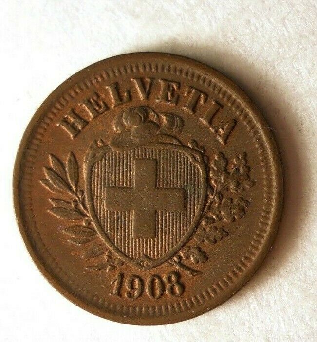 1908 SWITZERLAND RAPPEN - AU Coin- FREE SHIP - SWITZERLAND BIN #2
