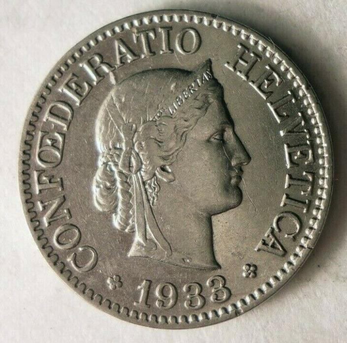 1933 SWITZERLAND 10 RAPPEN - Excellent Coin- FREE SHIP - SWITZERLAND BIN #2