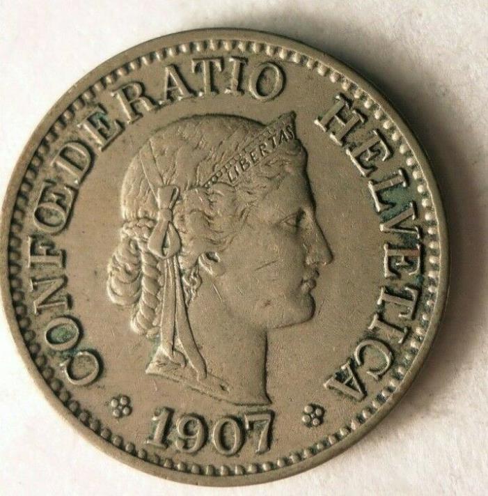 1907 SWITZERLAND 10 RAPPEN - Excelllent Coin- FREE SHIP - SWITZERLAND BIN #2