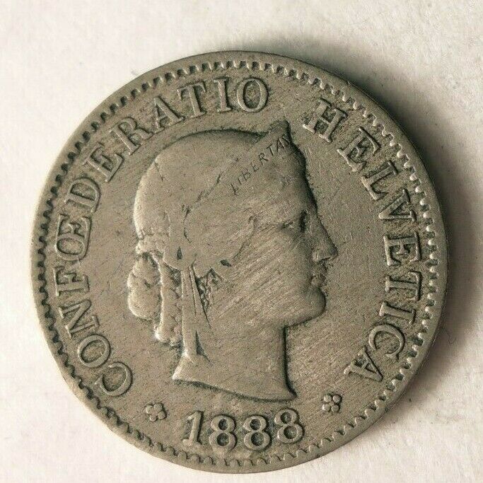 1888 SWITZERLAND 5 RAPPEN - Early Date Coin- FREE SHIP - SWITZERLAND BIN #2